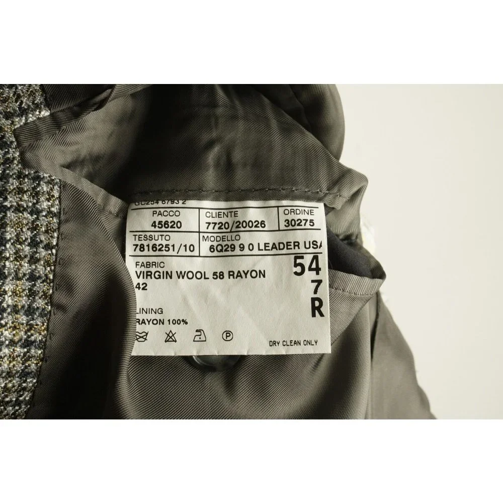 Corneliani Leader Men's 44R Gray Black‎ Tan Check Knit Wool 3 Button Sport Coat